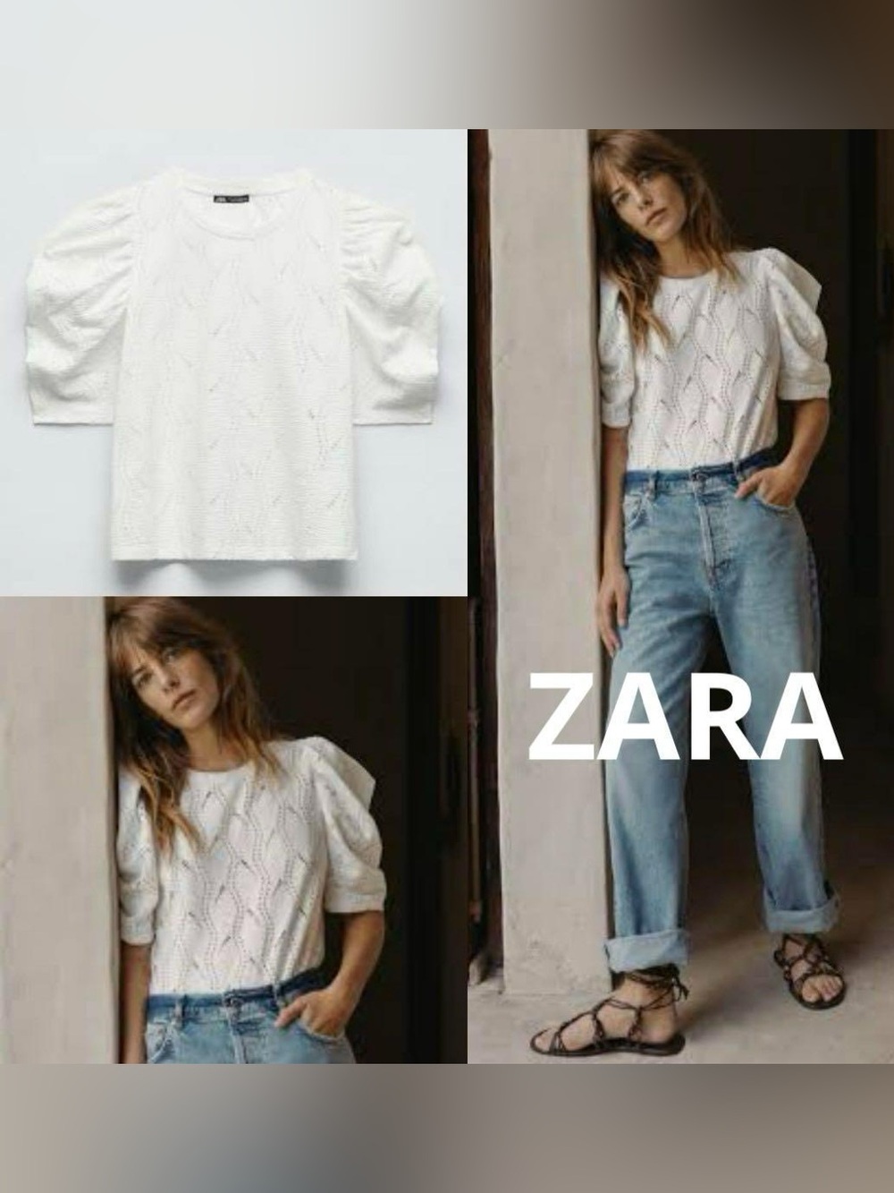 Zara EUC Openwork Eyelet Ruffle Sleeves Top White Size